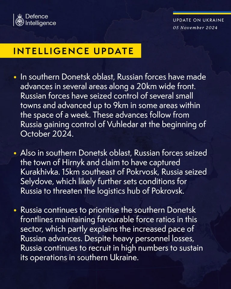 British Defence Intelligence Update Ukraine 05 November 2024