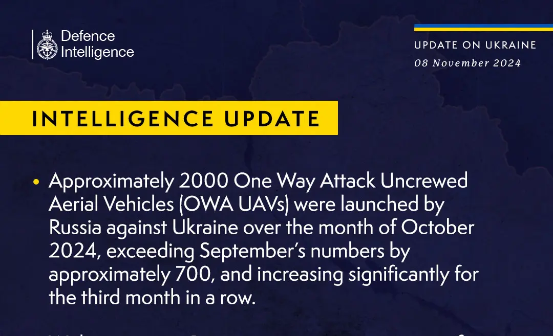 British Defence Intelligence Update Ukraine 8 November 2024