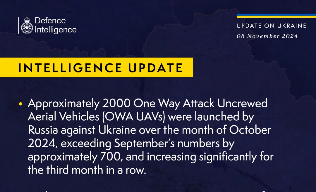 British Defence Intelligence Update Ukraine 8 November 2024