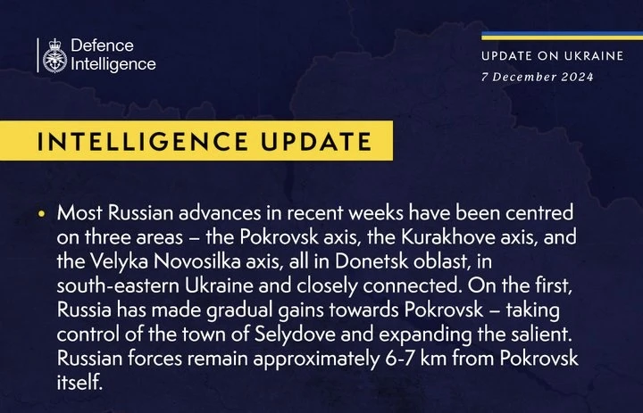 British Defence Intelligence Update Ukraine 7 December 2024