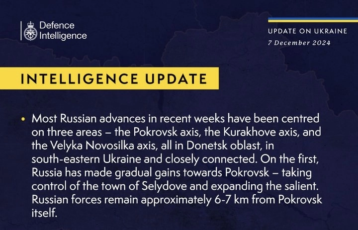 British Defence Intelligence Update Ukraine 7 December 2024