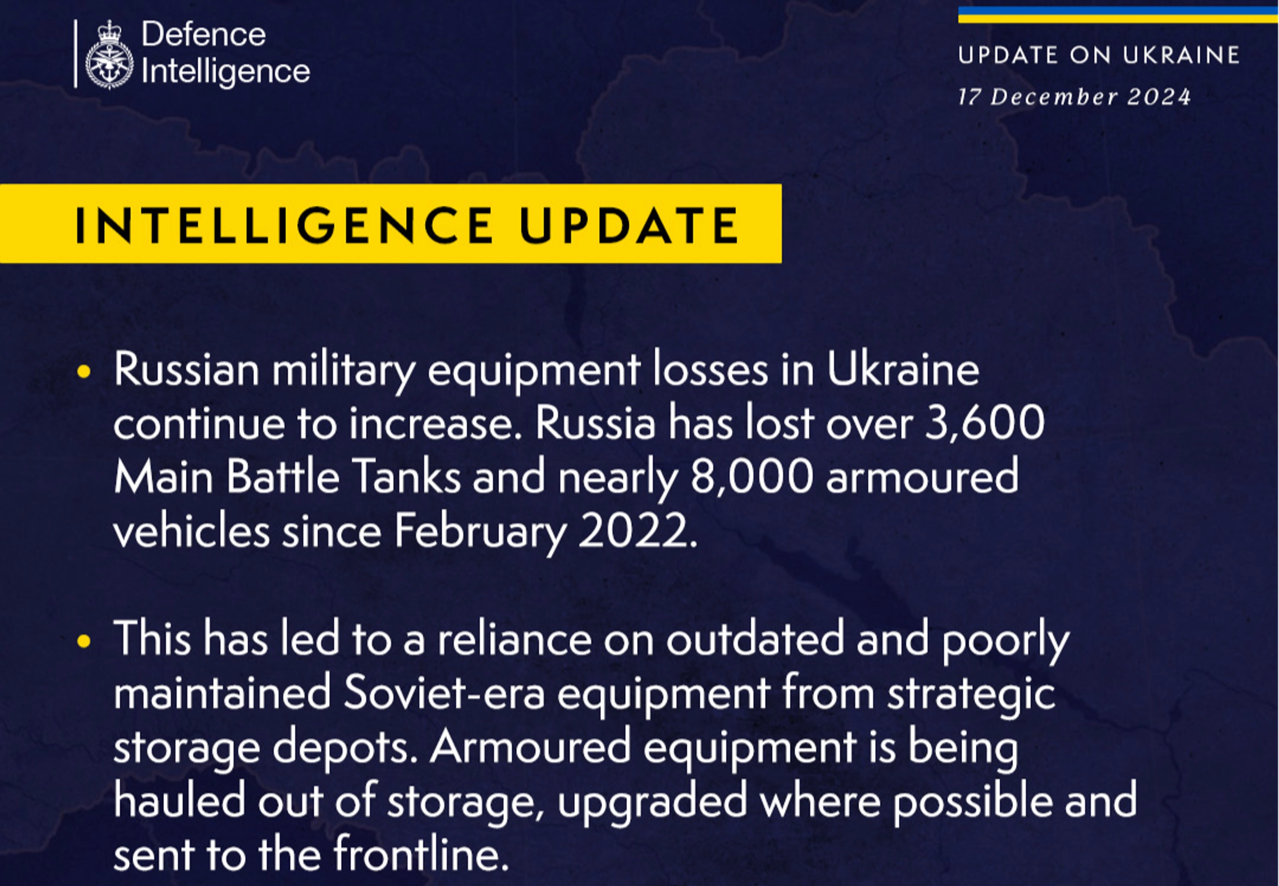 British Defence Intelligence Update Ukraine 17 December 2024