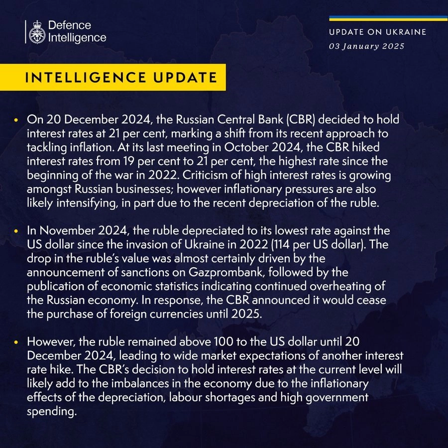 British Defence Intelligence Update Ukraine 03 January 2024