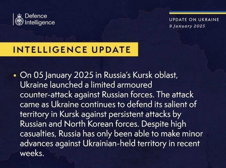 British Defence Intelligence Update Ukraine 9 January 2025