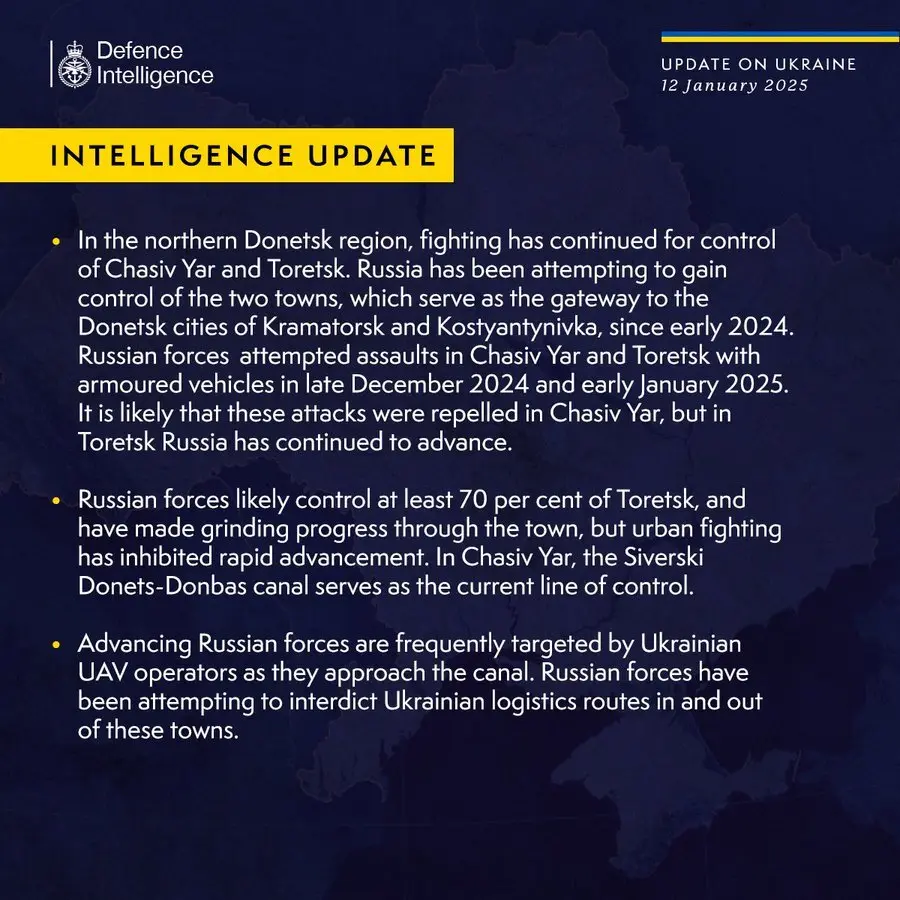 British Defence Intelligence Update Ukraine 12 January 2025