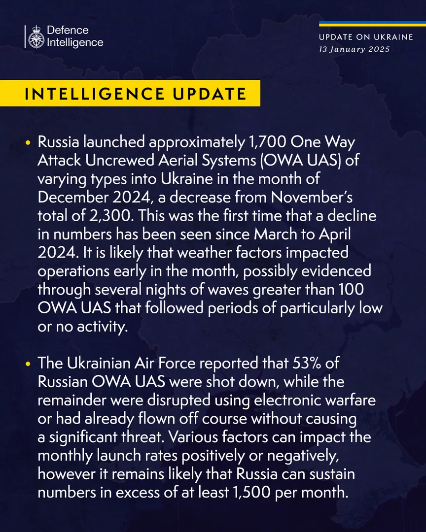 British Defence Intelligence Update Ukraine 13 January 2025