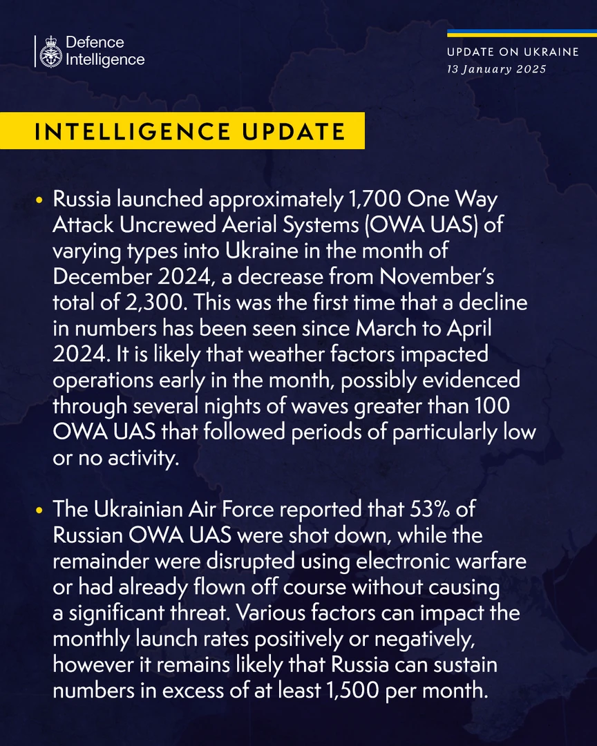 British Defence Intelligence Update Ukraine 13 January 2025