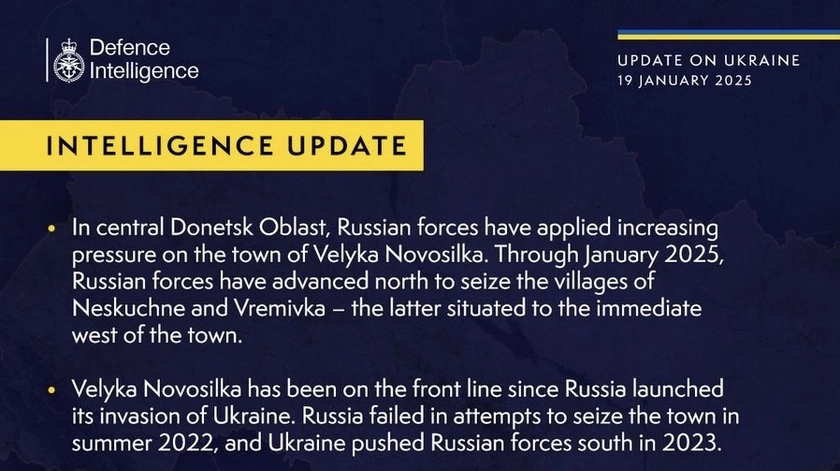 British Defence Intelligence Update Ukraine 19 January 2025