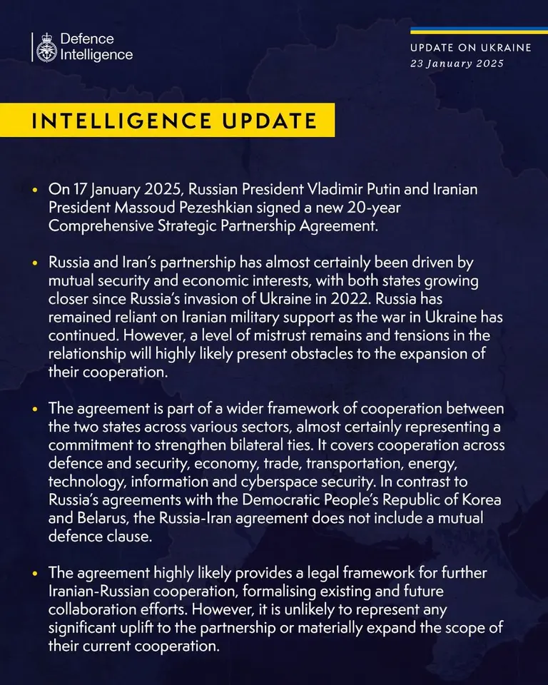 British Defence Intelligence Update Ukraine 23 January 2025