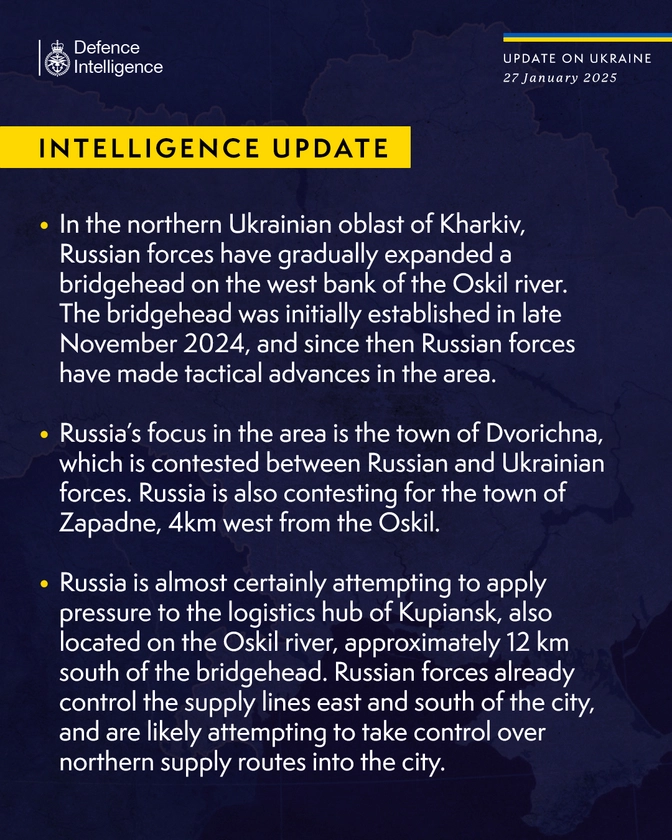 British Defence Intelligence Update Ukraine 27 January 2025