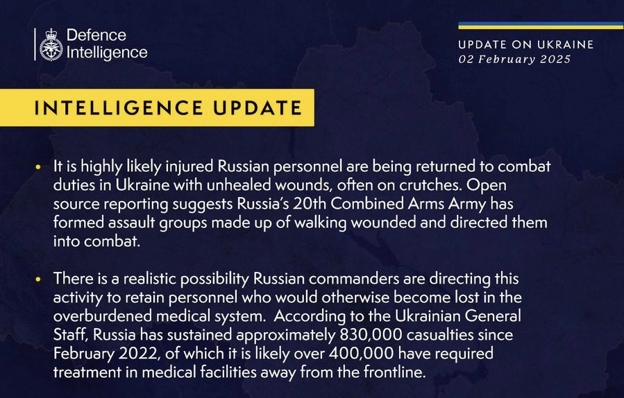 British Defence Intelligence Update Ukraine 2 February 2025