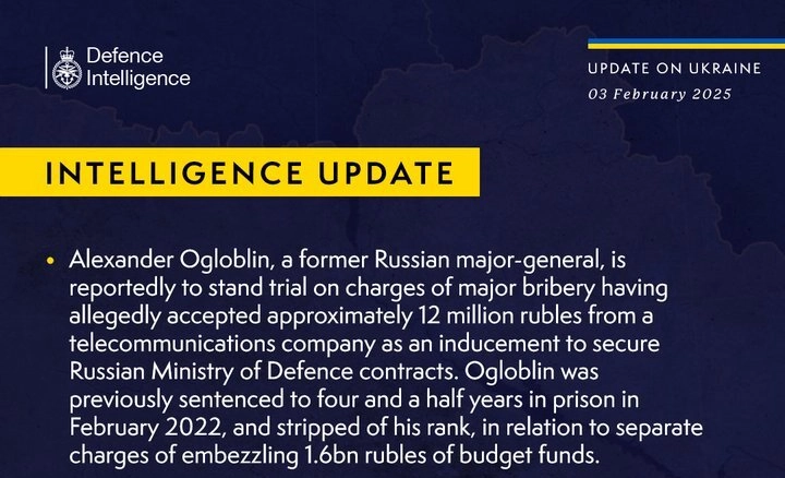 British Defence Intelligence Update Ukraine 3 February 2025