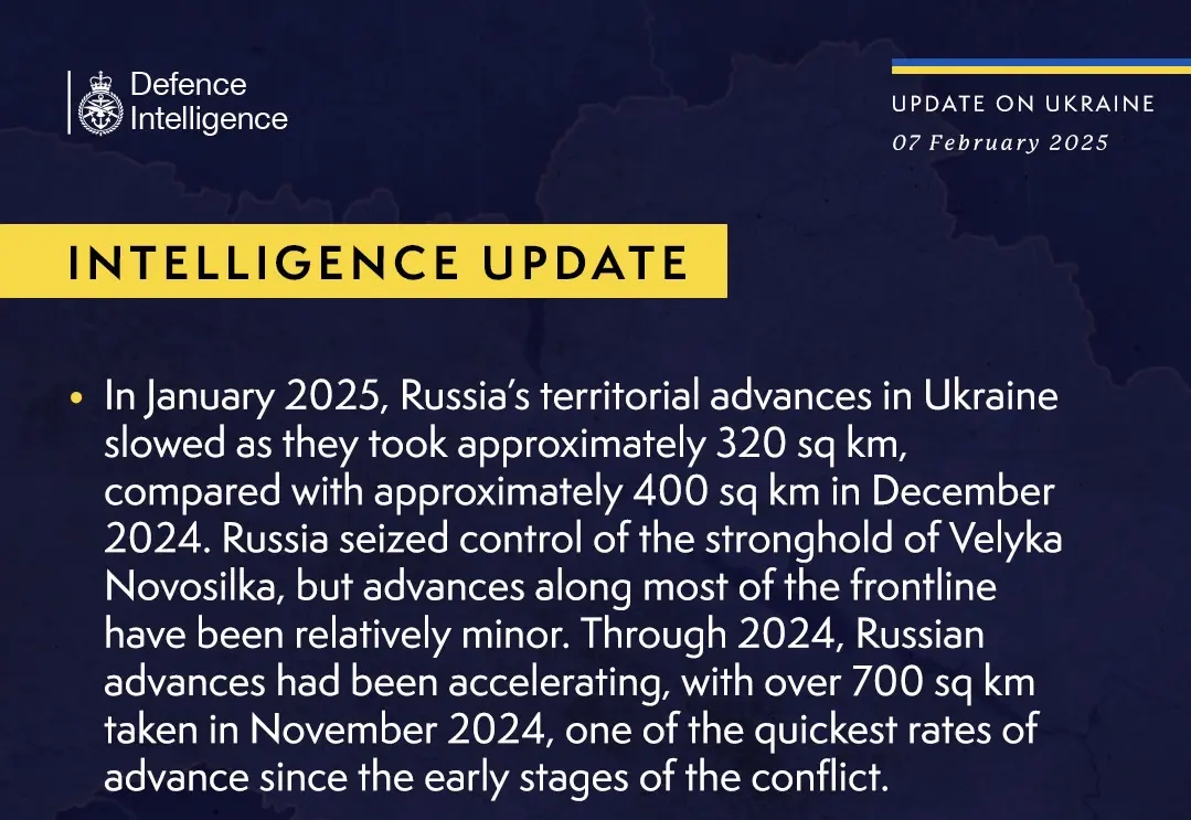 British Defence Intelligence Update Ukraine 7 February 2025