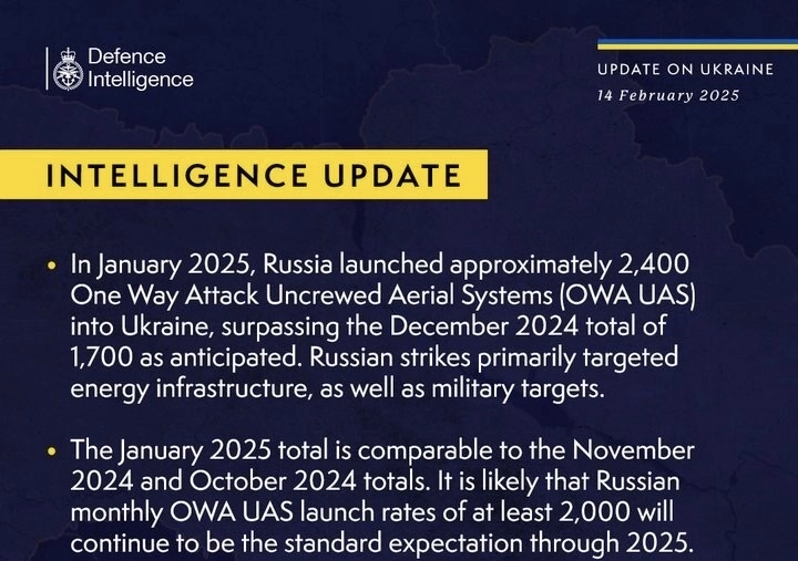 British Defence Intelligence Update Ukraine 14 February 2025