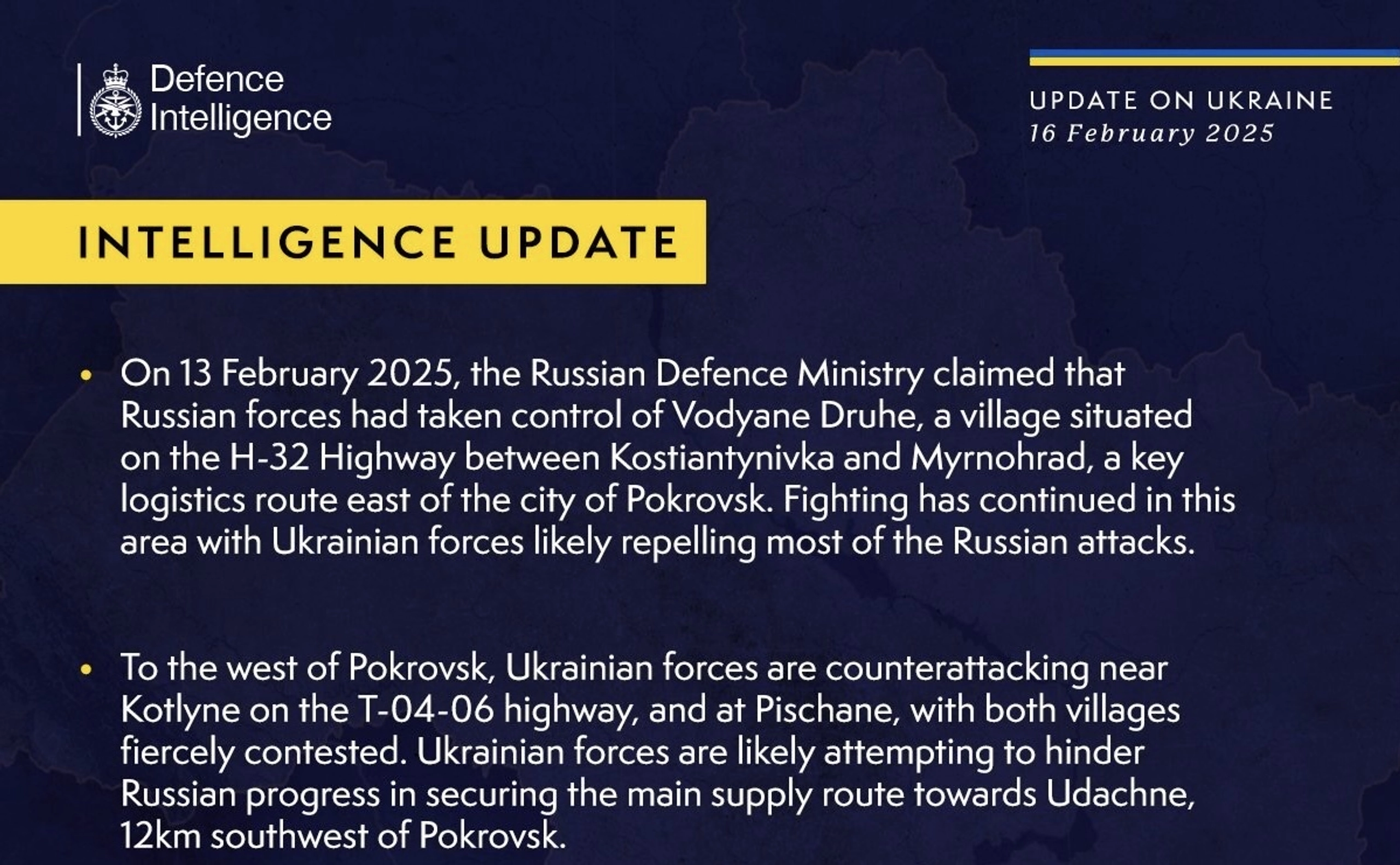 British Defence Intelligence Update Ukraine 16 February 2025