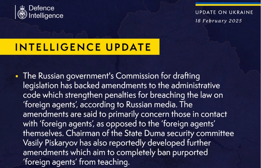 British Defence Intelligence Update Ukraine 18 February 2025