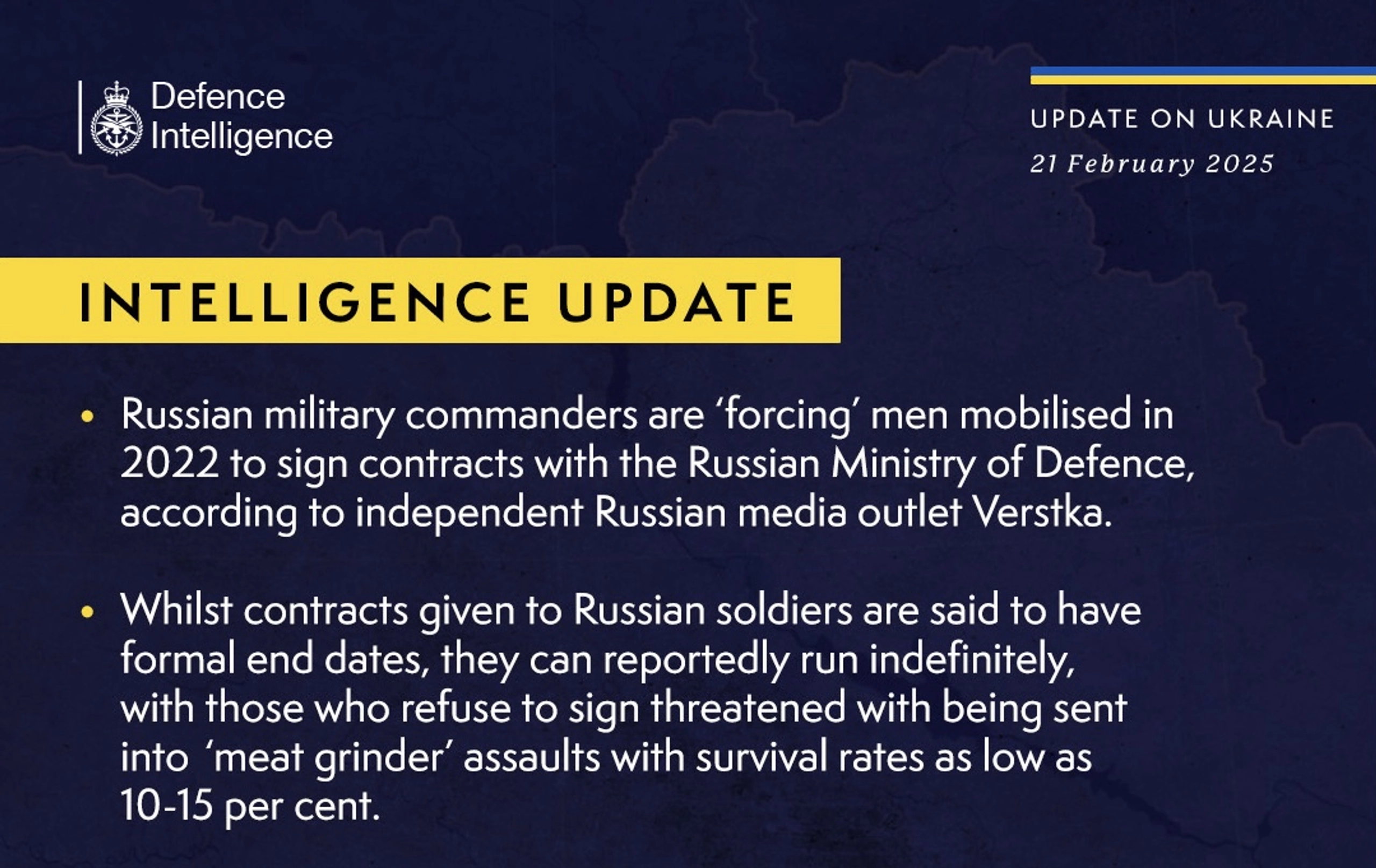 British Defence Intelligence Update Ukraine 21 February 2025