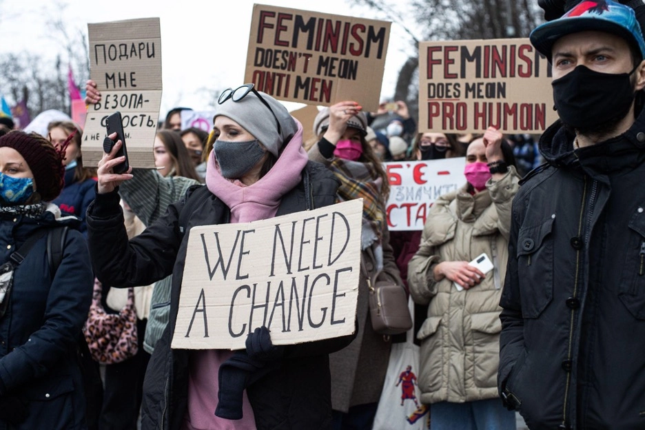 Protestors. March 8, International Women’s Day Protest 2021