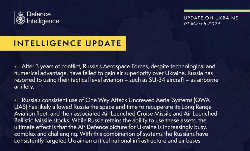 British Defence Intelligence Update Ukraine 01 March 2025