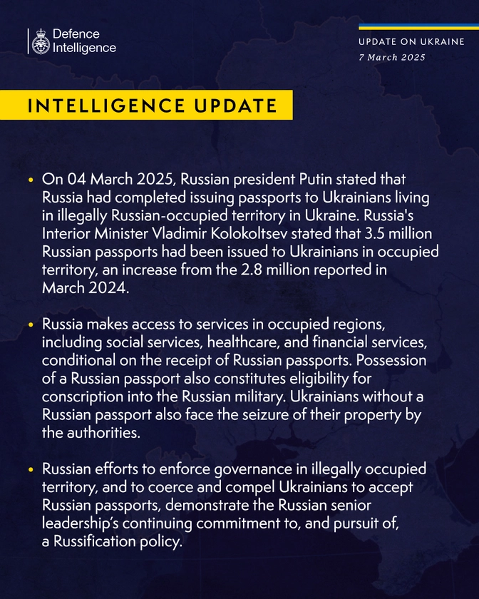 British Defence Intelligence Update Ukraine 07 March 2025