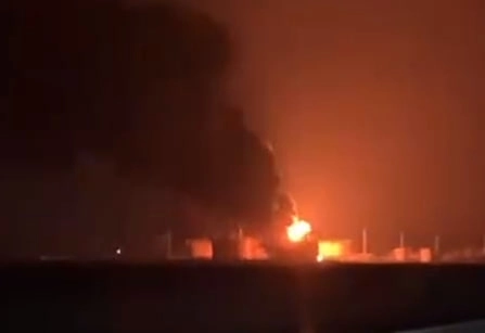 Russian Oil Transport Hub Ablaze Following Overnight Drone Assault