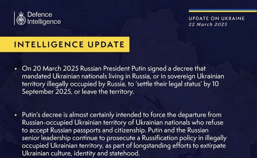 British Defence Intelligence Update Ukraine 22 March 2025