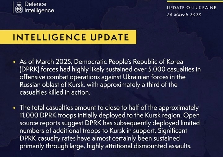 British Defence Intelligence Update Ukraine 28 March 2025