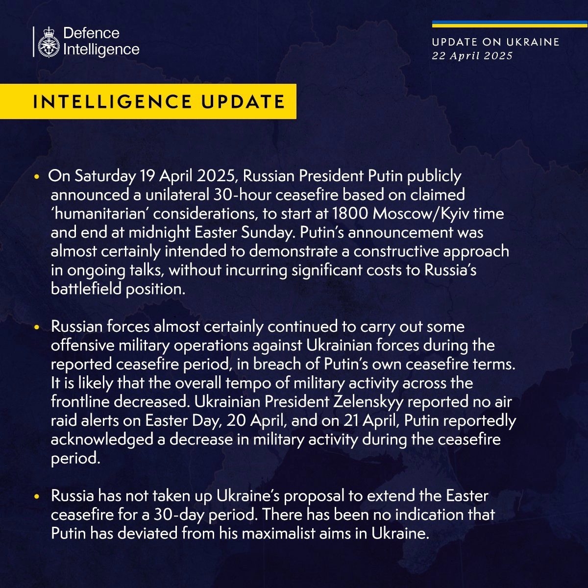 British Defence Intelligence Update Ukraine 22 April 2025