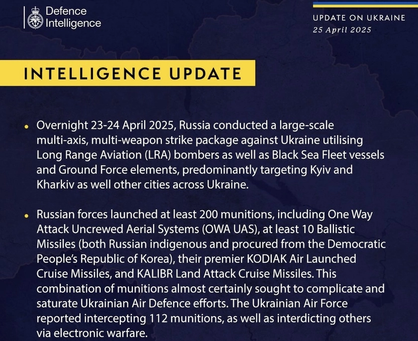 British Defence Intelligence Update Ukraine 25 April 2025