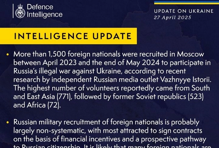 British Defence Intelligence Update Ukraine 27 April 2025