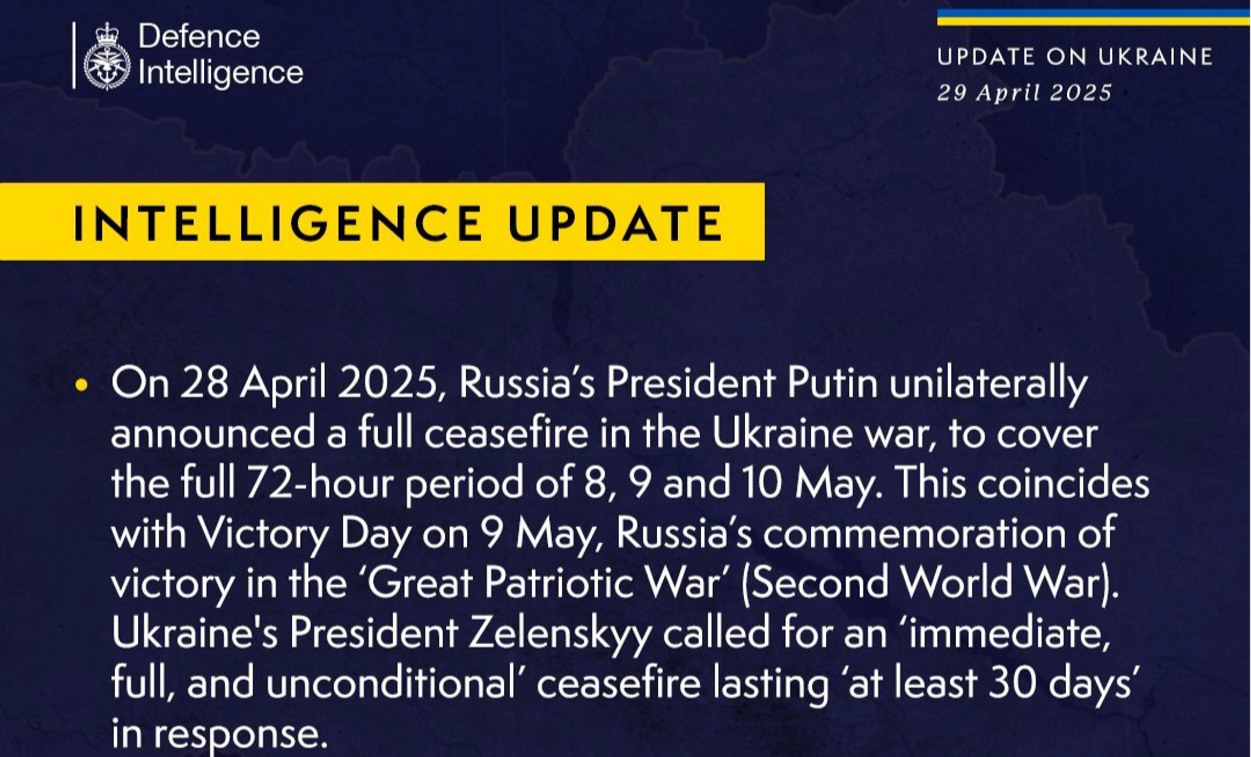 British Defence Intelligence Update Ukraine 29 April 2025