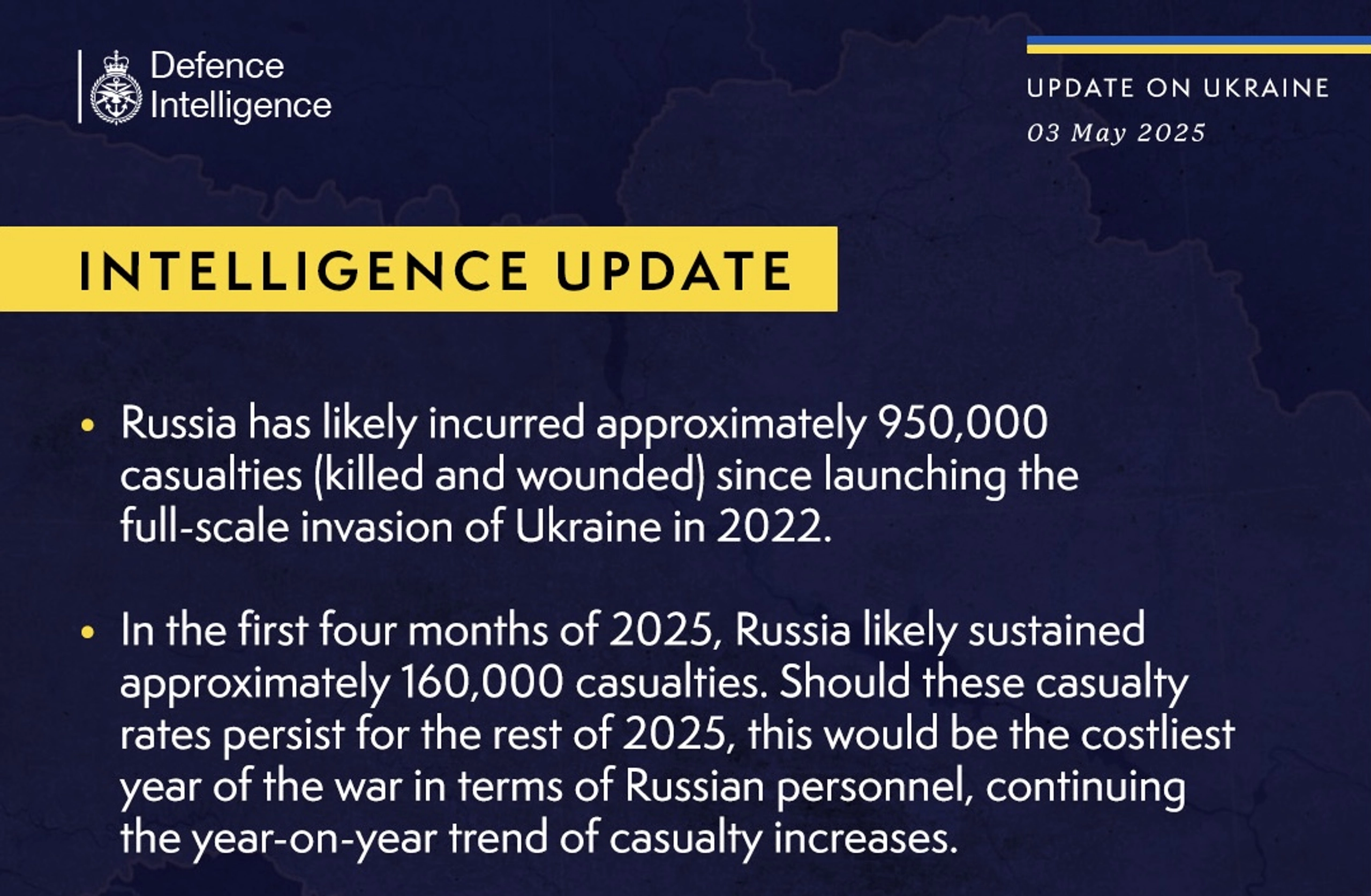 British Defence Intelligence Update Ukraine 3 May 2025