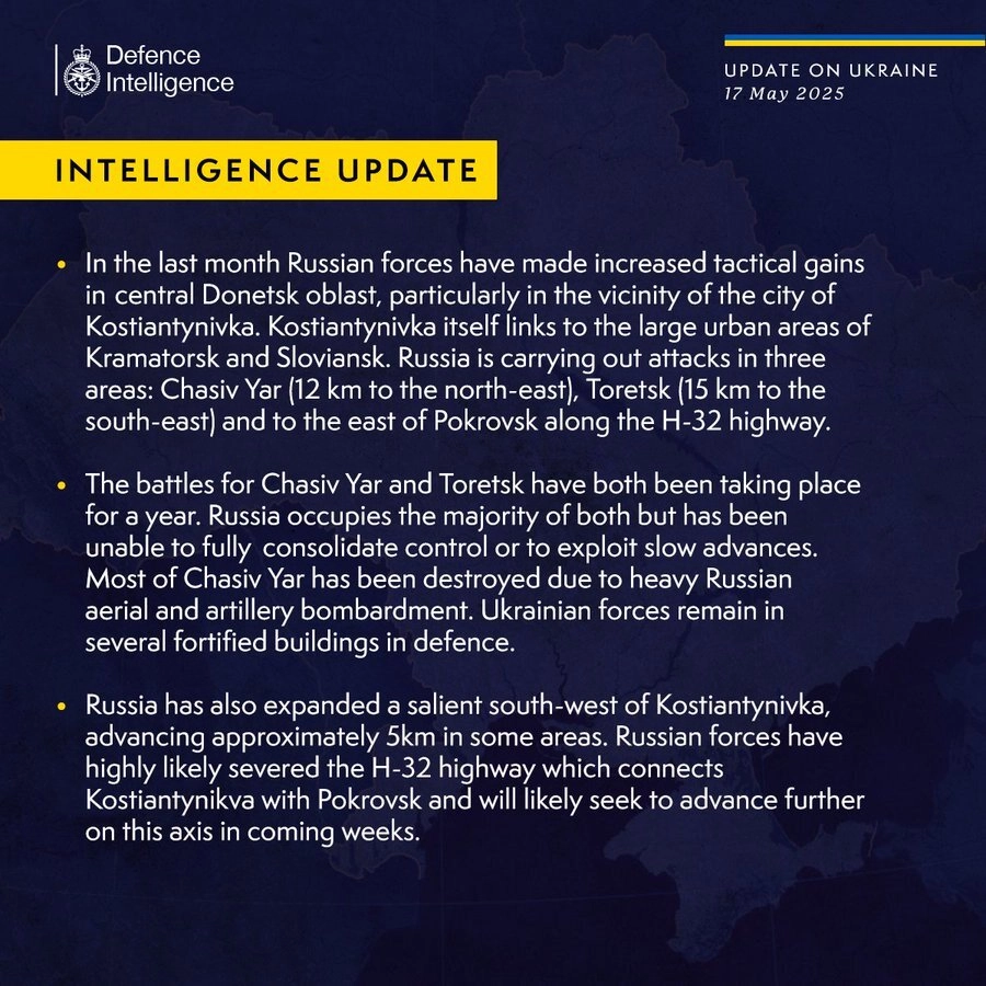 British Defence Intelligence Update Ukraine 17 May 2025