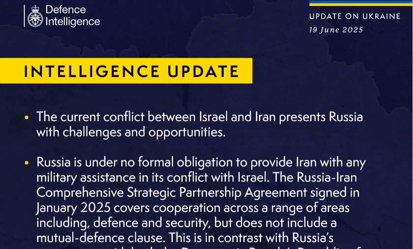 British Defence Intelligence Update Ukraine 19 June 2025