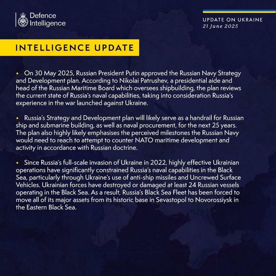 British Defence Intelligence Update Ukraine 21 June 2025
