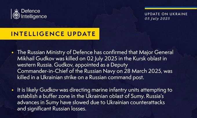 British Defence Intelligence Update Ukraine 5 July 2025