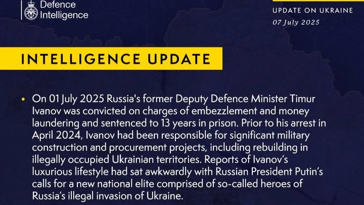 British Defence Intelligence Update Ukraine 7 July 2025