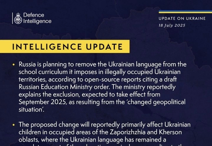 British Defence Intelligence Update Ukraine 18 July 2025