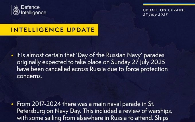 British Defence Intelligence Update Ukraine 27 July 2025
