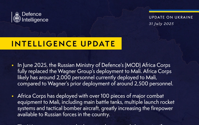 British Defence Intelligence Update Ukraine 31 July 2025