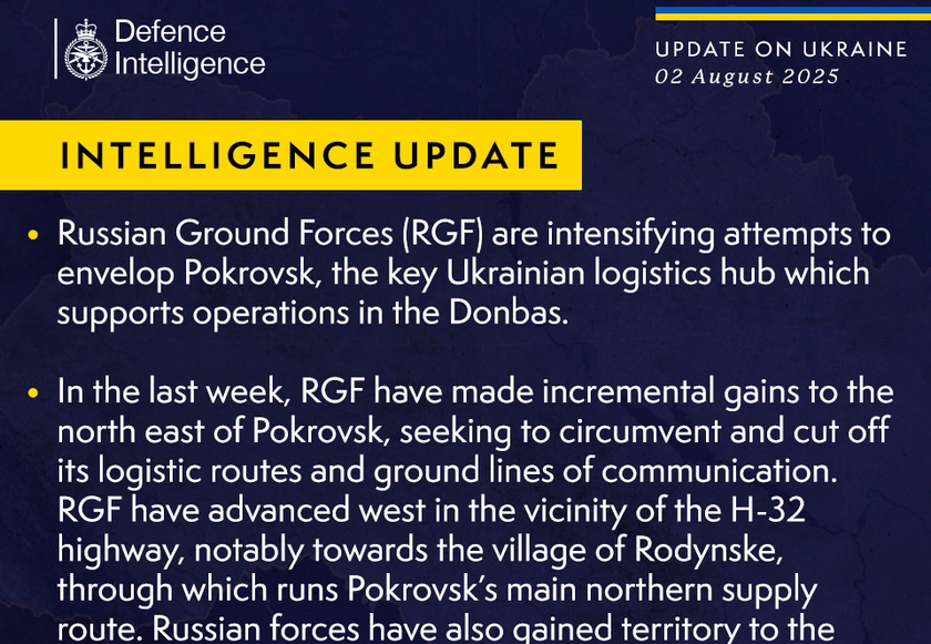 British Defence Intelligence Update Ukraine 2 August 2025