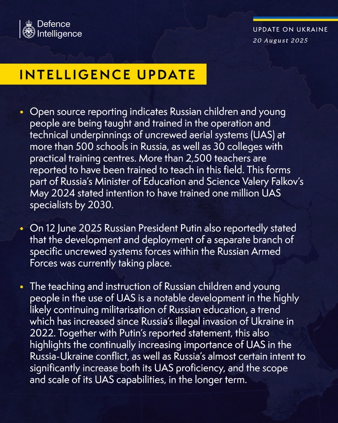 British Defence Intelligence Update Ukraine 20 August 2025