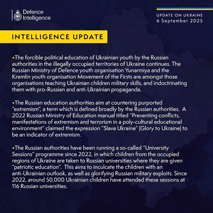 British Defence Intelligence Update Ukraine 6 September 2025