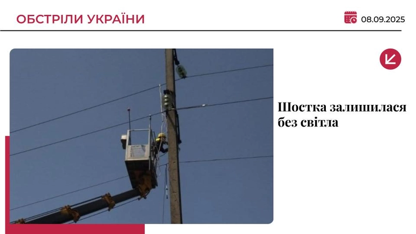 Росія вдарила по енергоінфраструктурі на Сумщині: знеструмлено Шостку
