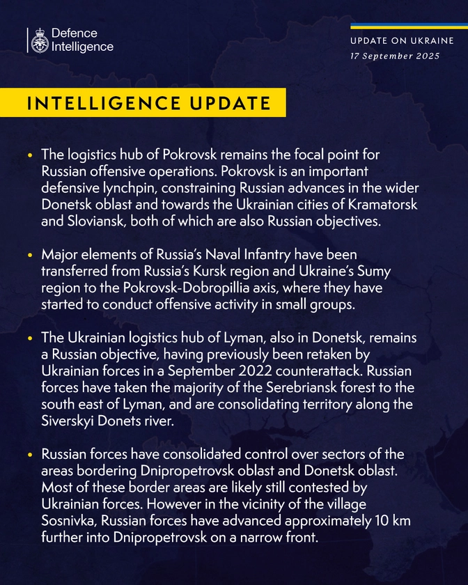 British Defence Intelligence Update Ukraine 17 September 2025