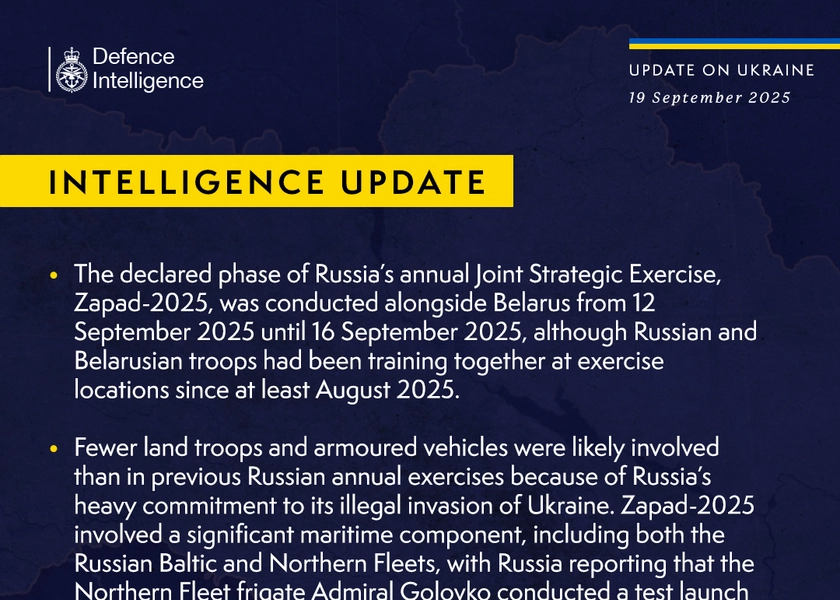 British Defence Intelligence Update Ukraine 19 September 2025