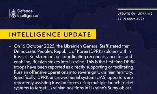 British Defence Intelligence Update Ukraine 24 October 2025