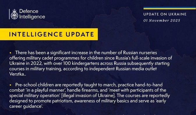 British Defence Intelligence Update Ukraine 1 November 2025