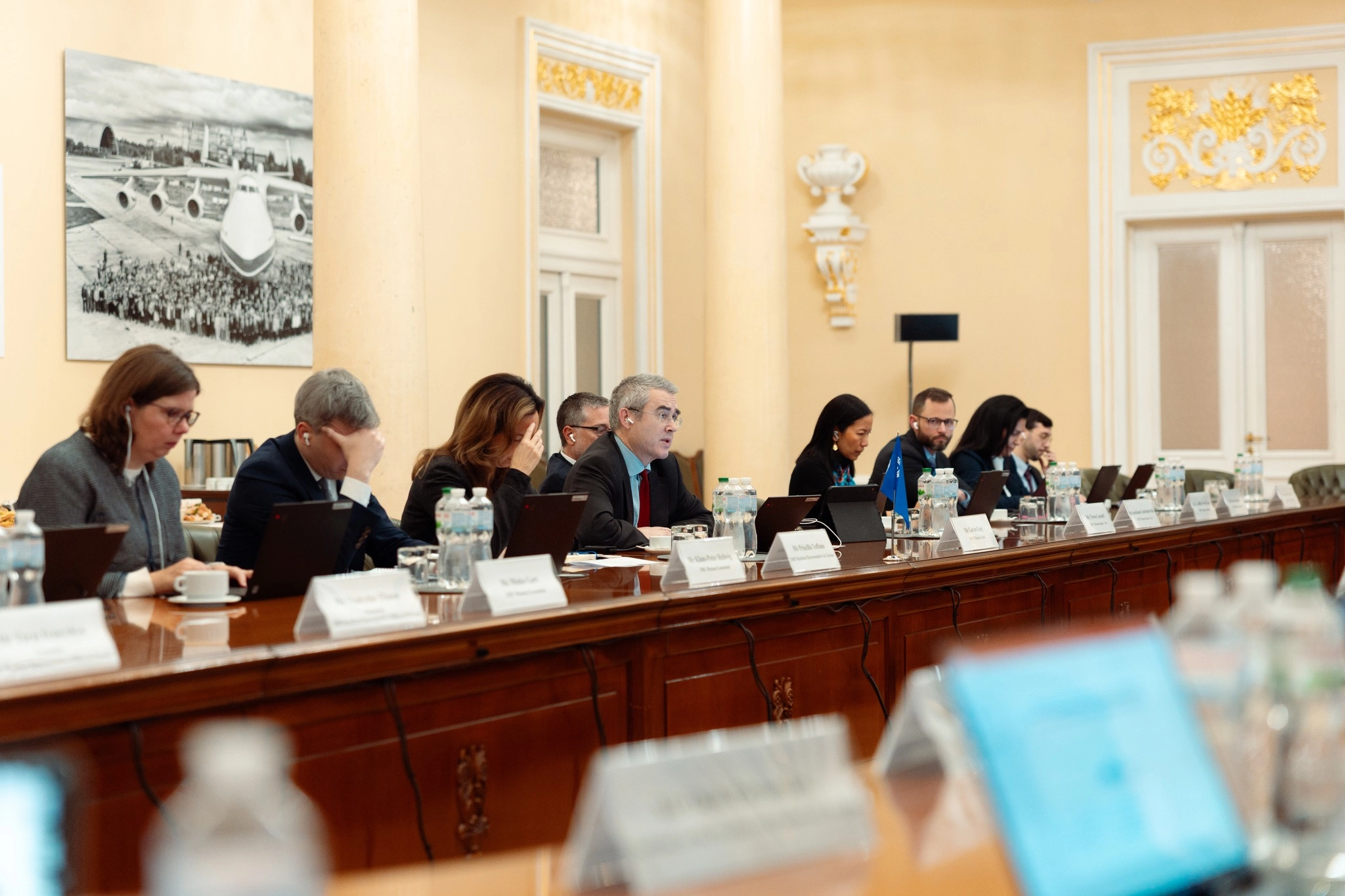 Ukraine's central bank governors, the Minister of Finance of Ukraine and deputy finance ministers are conducting a meeting with the International Monetary Fund representatives. Photo taken by the National Bank of Ukraine press service.
