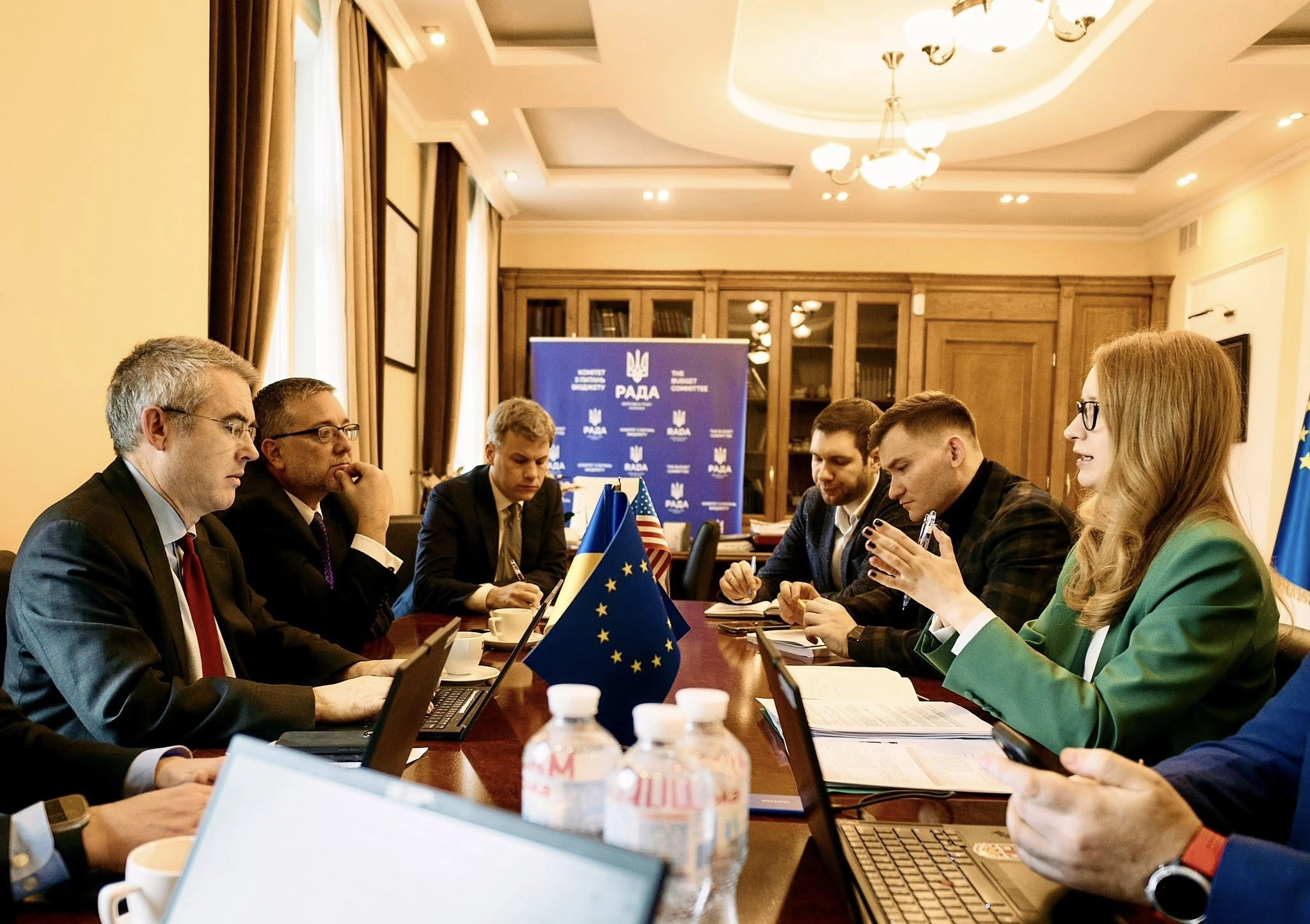 Ukraine's lawmakers are conducting a meeting with the International Monetary Fund representatives. Photo taken from Ukraine's lawmaker Roksolana Pidlasa Facebook post.